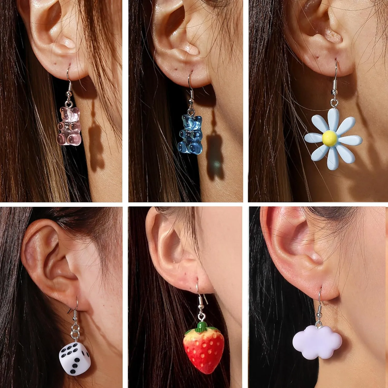 EIELO 16-40 Pairs Cute Funny Weird Earrings Boba Water Bottle Pearl Milk Tea Food Gummy Bear Fruit Mushroom Goldfish Earring Set Cute Funny Dangle Drop Earrings for Women