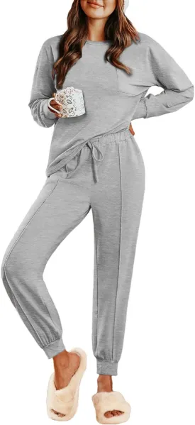 Ekouaer Lounge Sets for Women 2 Piece Jogger Pajama Long Sleeve Pants Loungewear Sweatsuits Casual Matching Outfits