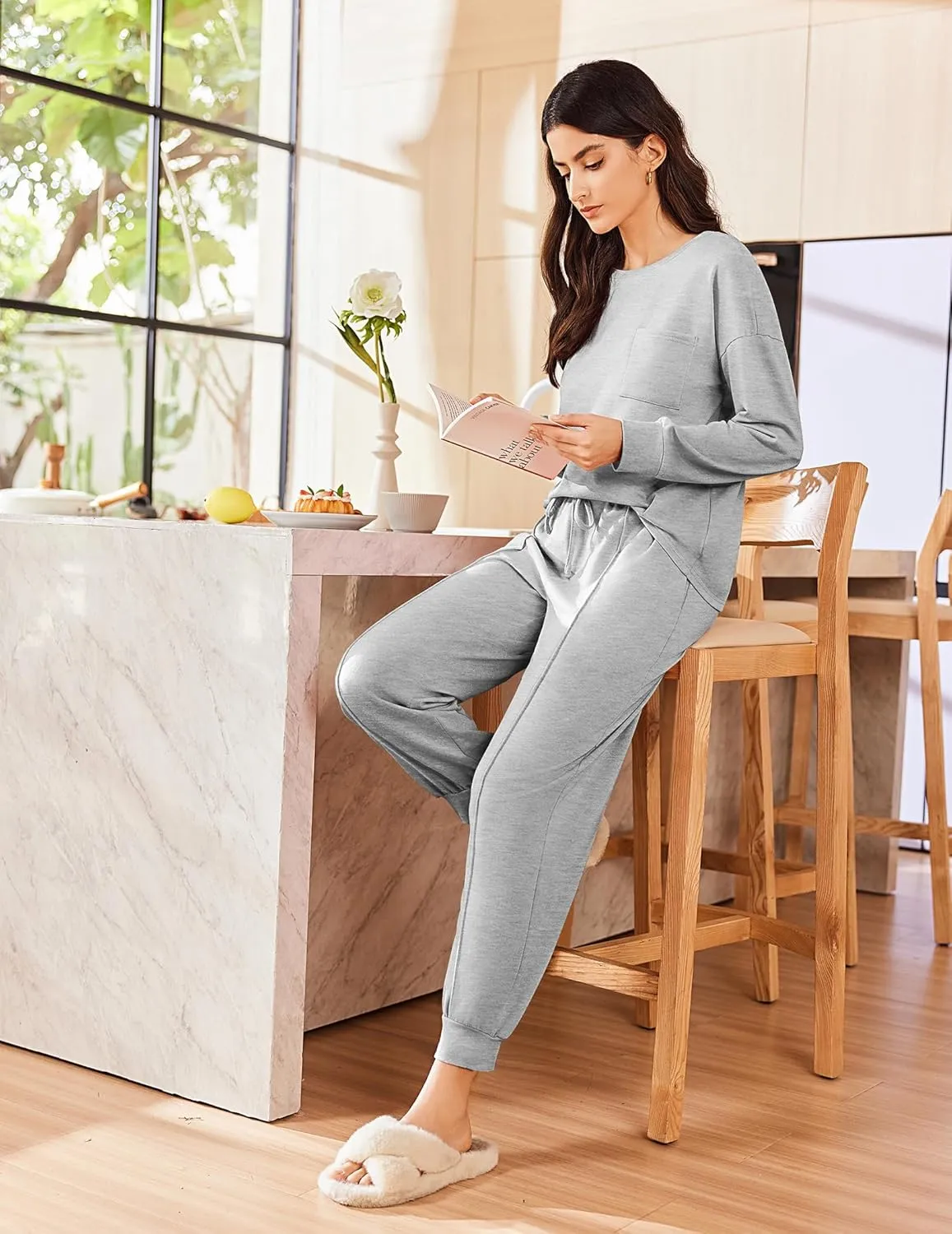 Ekouaer Lounge Sets for Women 2 Piece Jogger Pajama Long Sleeve Pants Loungewear Sweatsuits Casual Matching Outfits