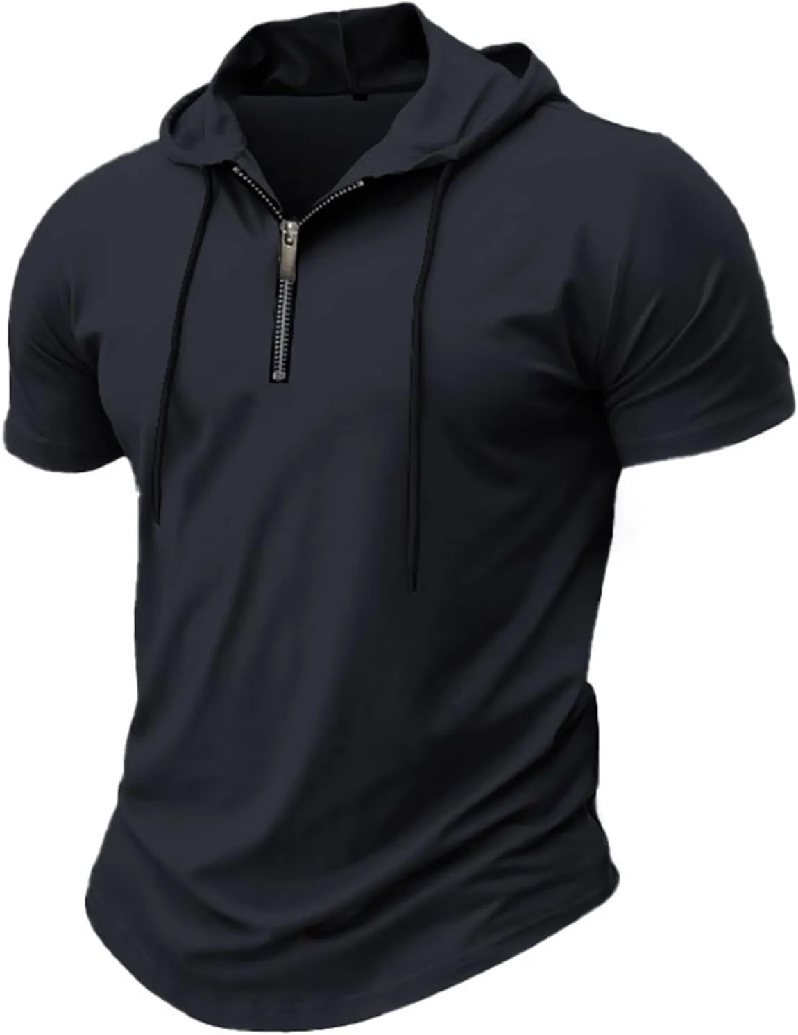 evzosrz Hoodies Mens Quarter Zipper Short Sleeve Hooded T-Shirts Drawstring Lightweight V Neck Pullover Summer Athletic Shirt