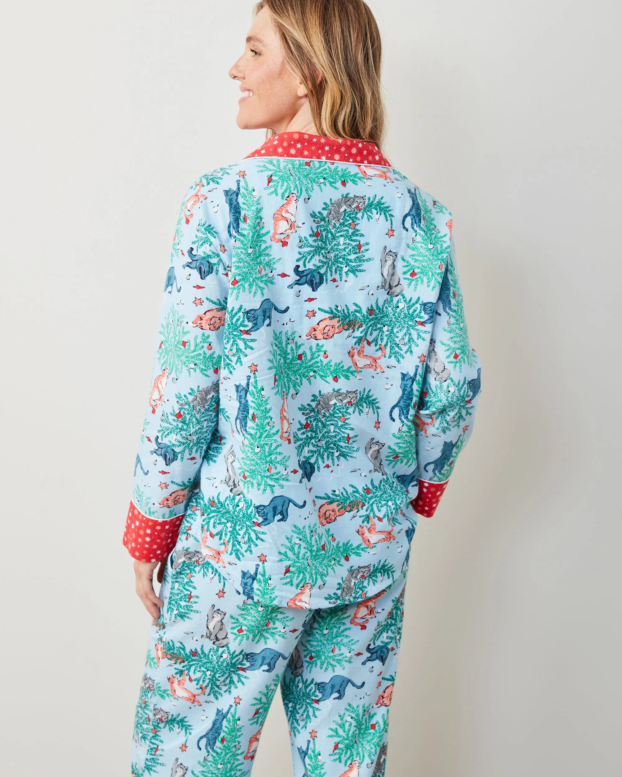 Frisky Firs - Lightweight Flannel Long PJ Set - Twinkling Blue