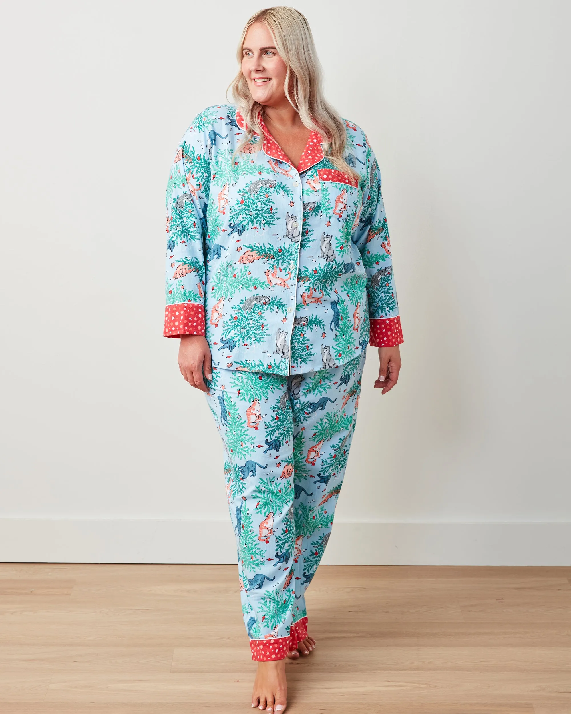 Frisky Firs - Lightweight Flannel Long PJ Set - Twinkling Blue