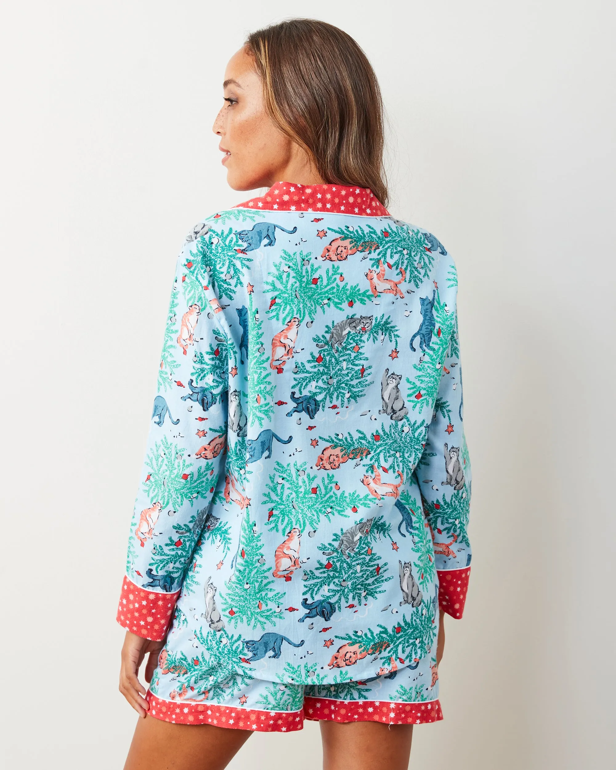 Frisky Firs - Lightweight Flannel Long Sleeve Top & Shorts Set - Twinkling Blue