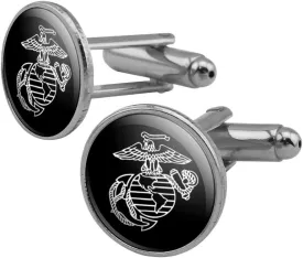 GRAPHICS & MORE Marines USMC White on Black Eagle Globe Anchor Logo Officially Licensed Round Cufflink Set Silver Color