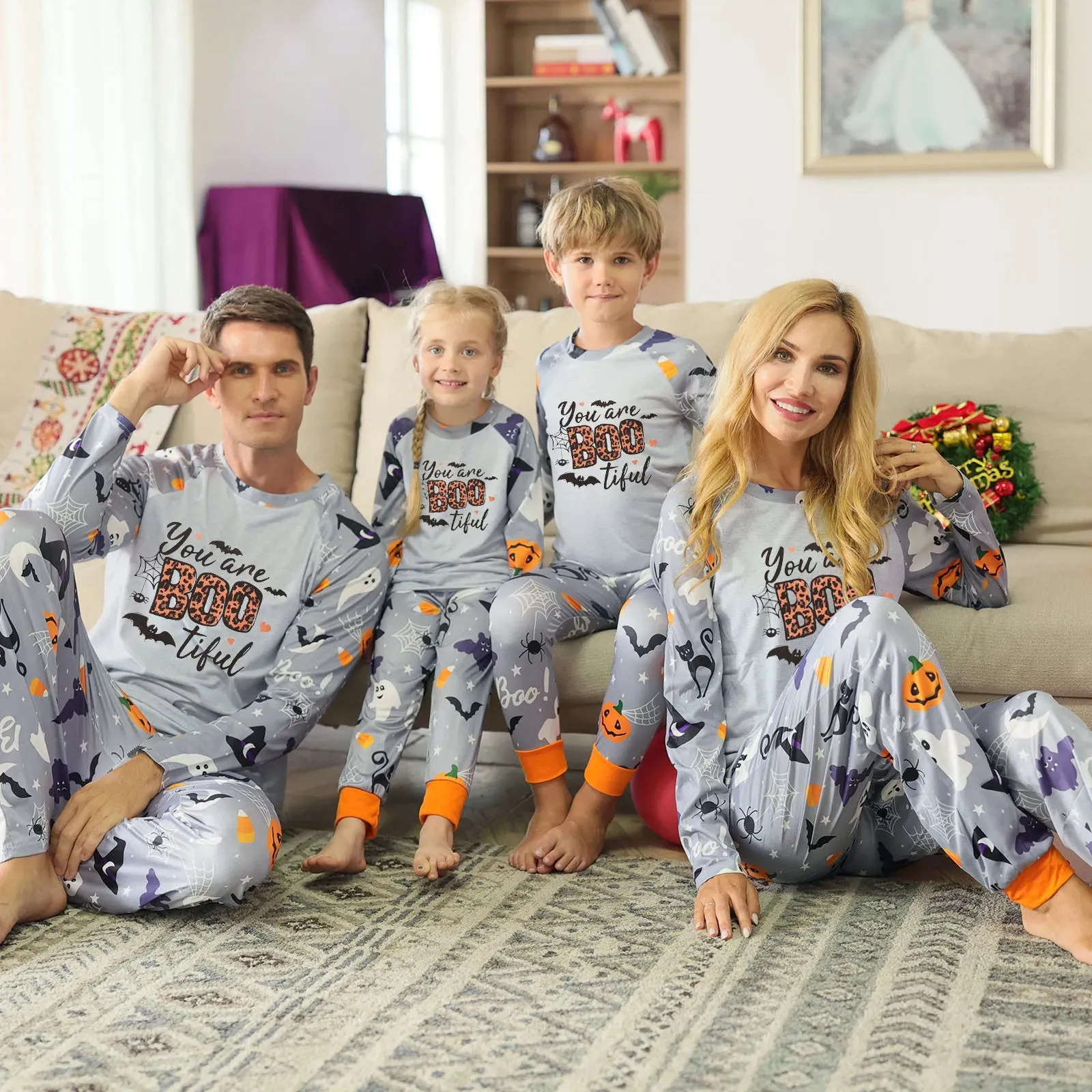 Halloween Family Pajama Trick or Treat Boo Matching Halloween Skull Print Sleepwear Family Look Pyjamas