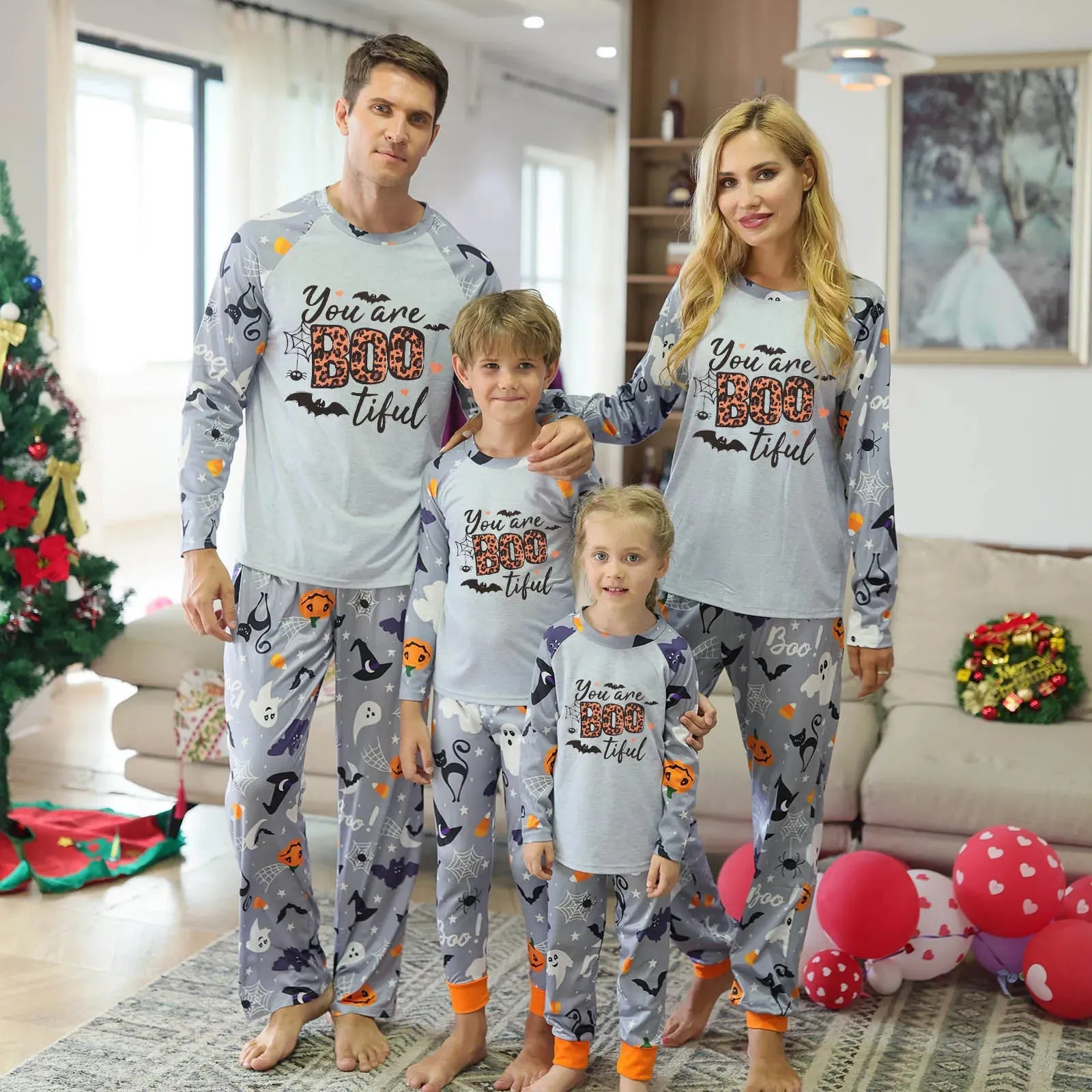 Halloween Family Pajama Trick or Treat Boo Matching Halloween Skull Print Sleepwear Family Look Pyjamas
