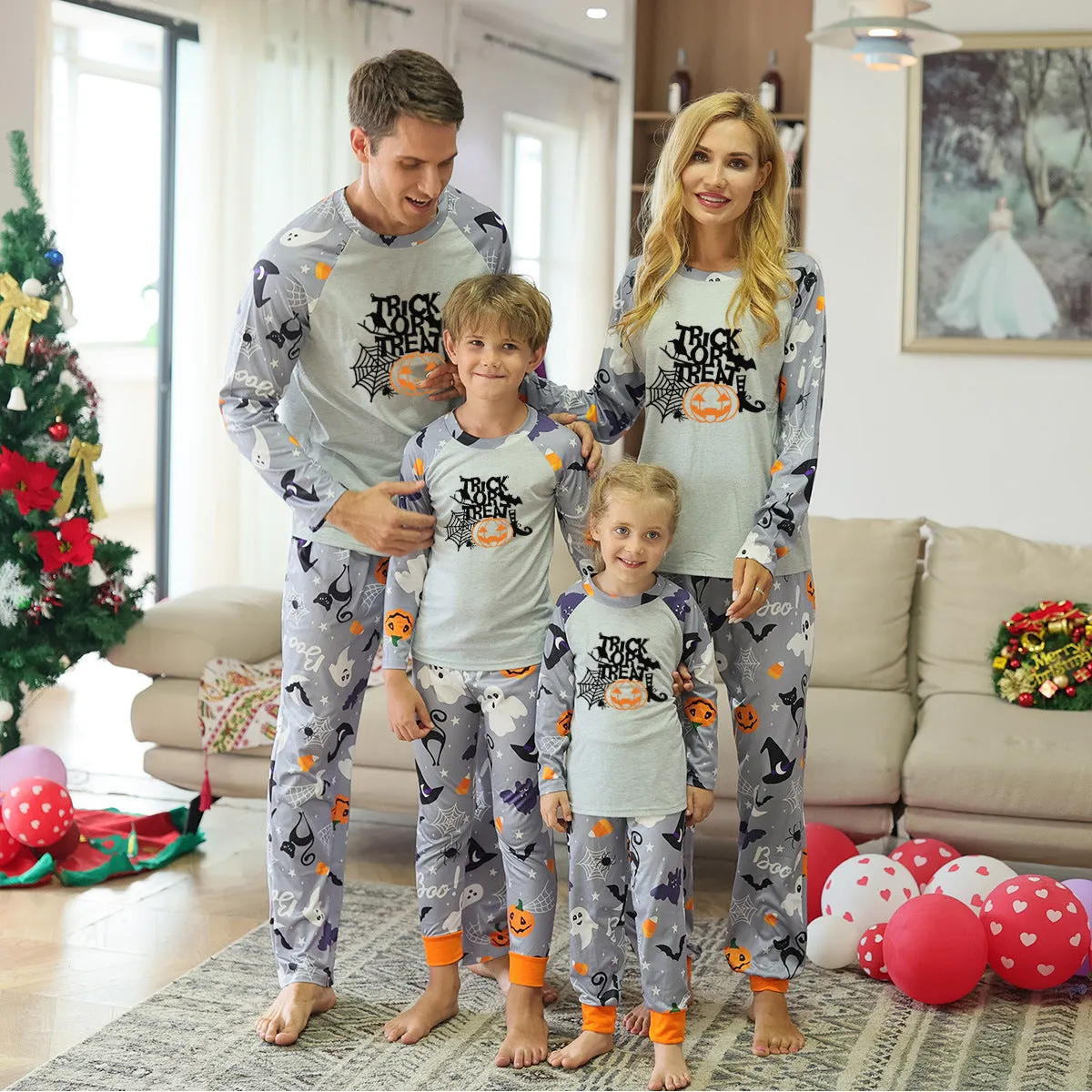 Halloween Family Pajama Trick or Treat Boo Matching Halloween Skull Print Sleepwear Family Look Pyjamas