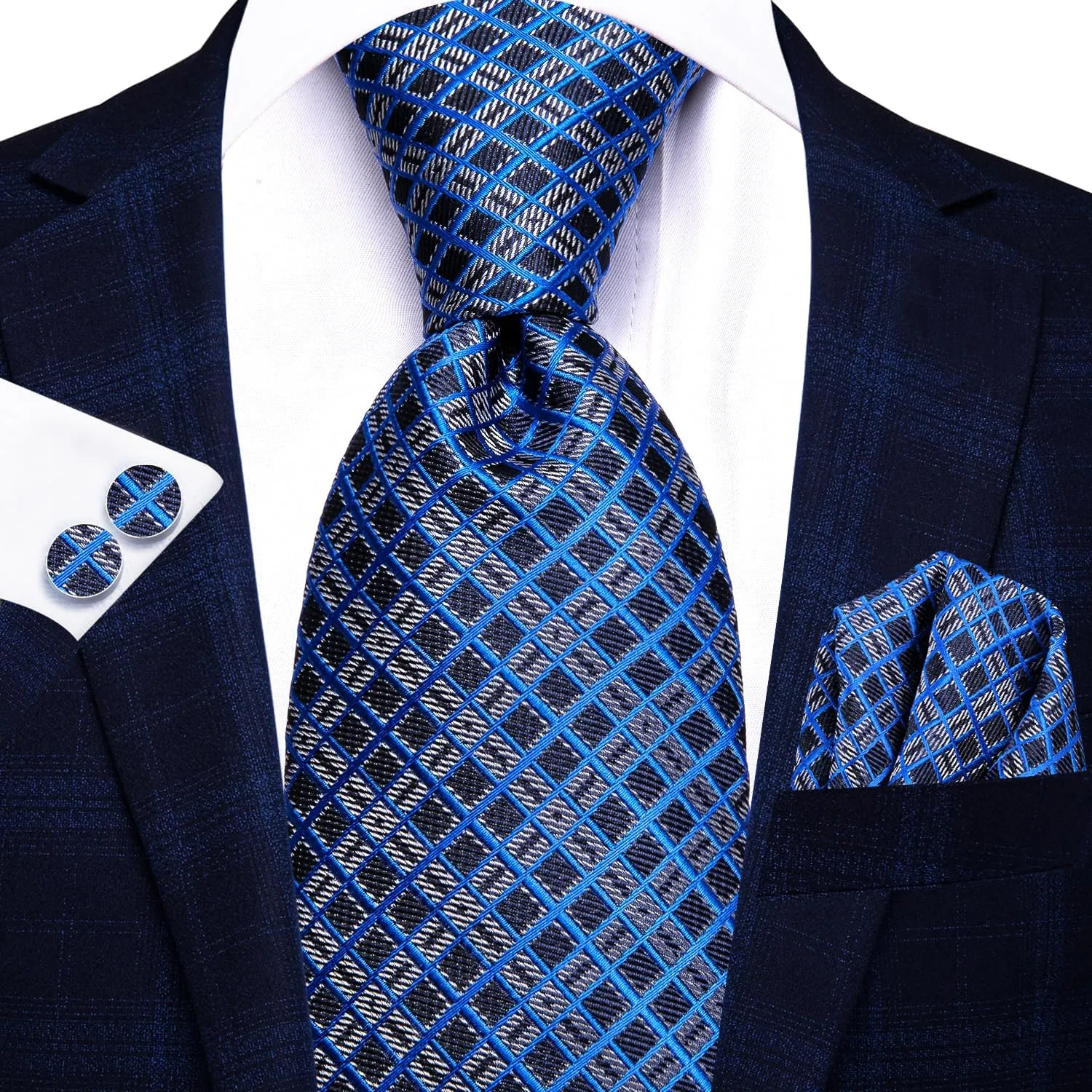 Hi-Tie Men 63inches Tie Set Extra Long Necktie Paisley Tie Pocket Suqare Cufflinks Big and Tall Men Tie