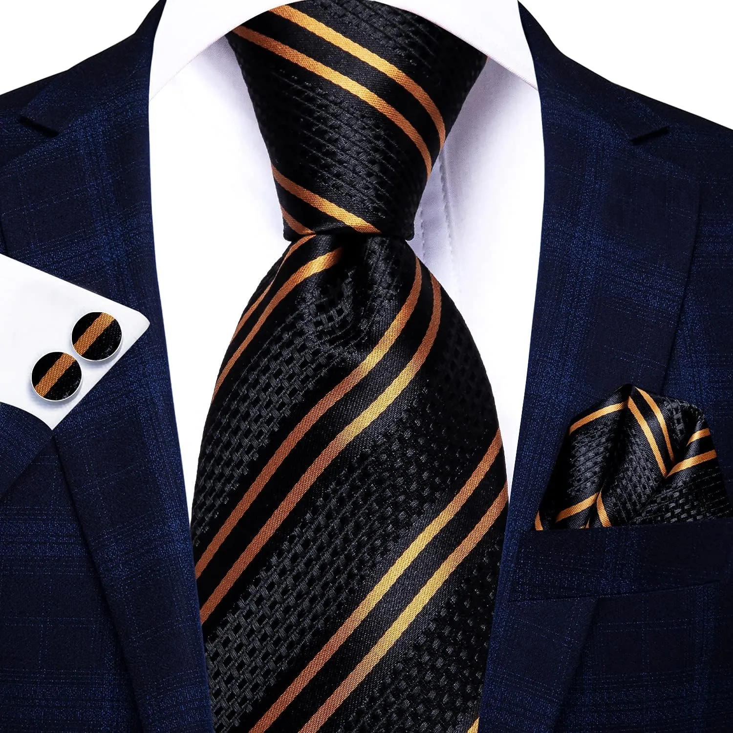 Hi-Tie Men 63inches Tie Set Extra Long Necktie Paisley Tie Pocket Suqare Cufflinks Big and Tall Men Tie
