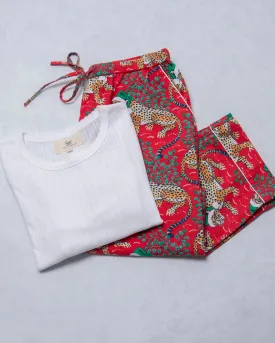 Holly Jolly Bagheera - Pointelle Long Sleeve & Lightweight Flannel PJ Pants Set - Ruby