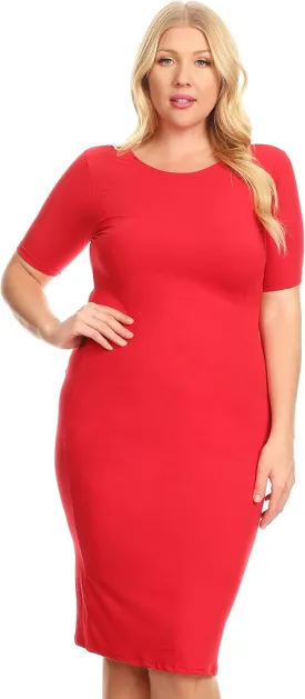 ICONOFLASH Women's Short Sleeve Midi Bodycon Dress - Crew Neck Fitted Dress with Plus Size Options