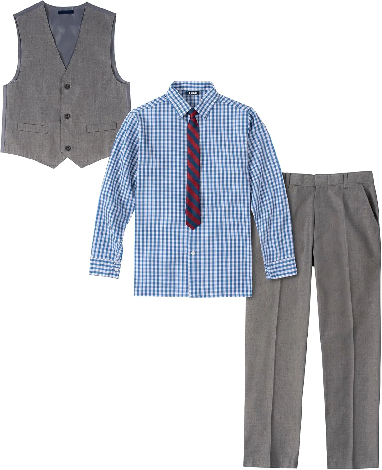 IZOD Boys' 4-Piece Set with Collared Dress Shirt, Tie, Vest, and Pants