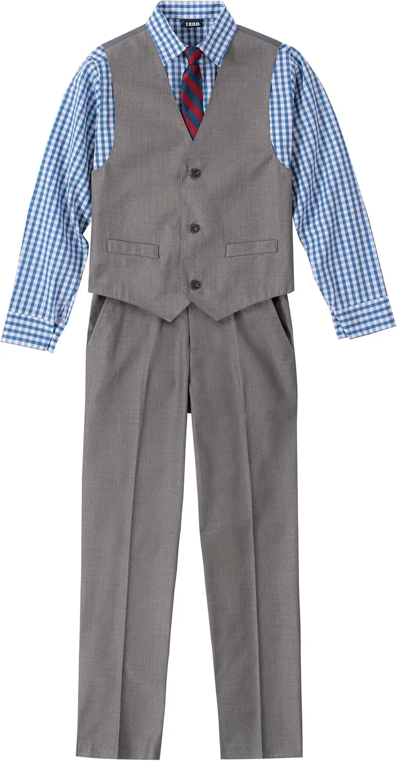 IZOD Boys' 4-Piece Set with Collared Dress Shirt, Tie, Vest, and Pants
