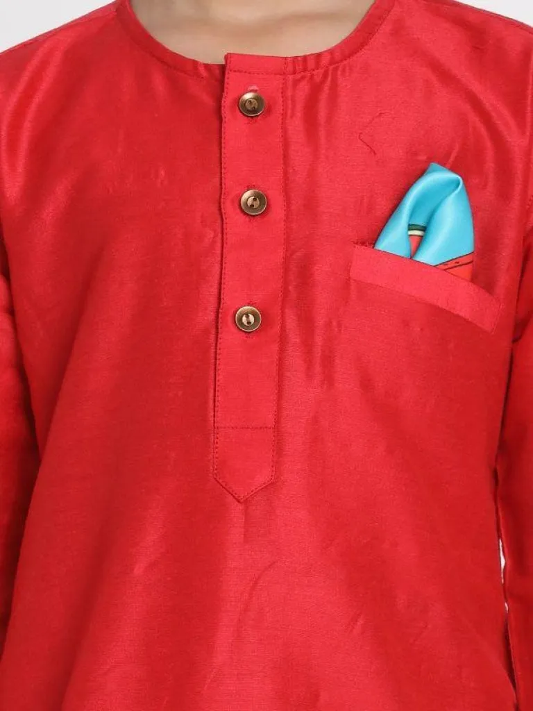 Jashvi Boys' Red Cotton Silk Blend Kurta and Pyjama Set