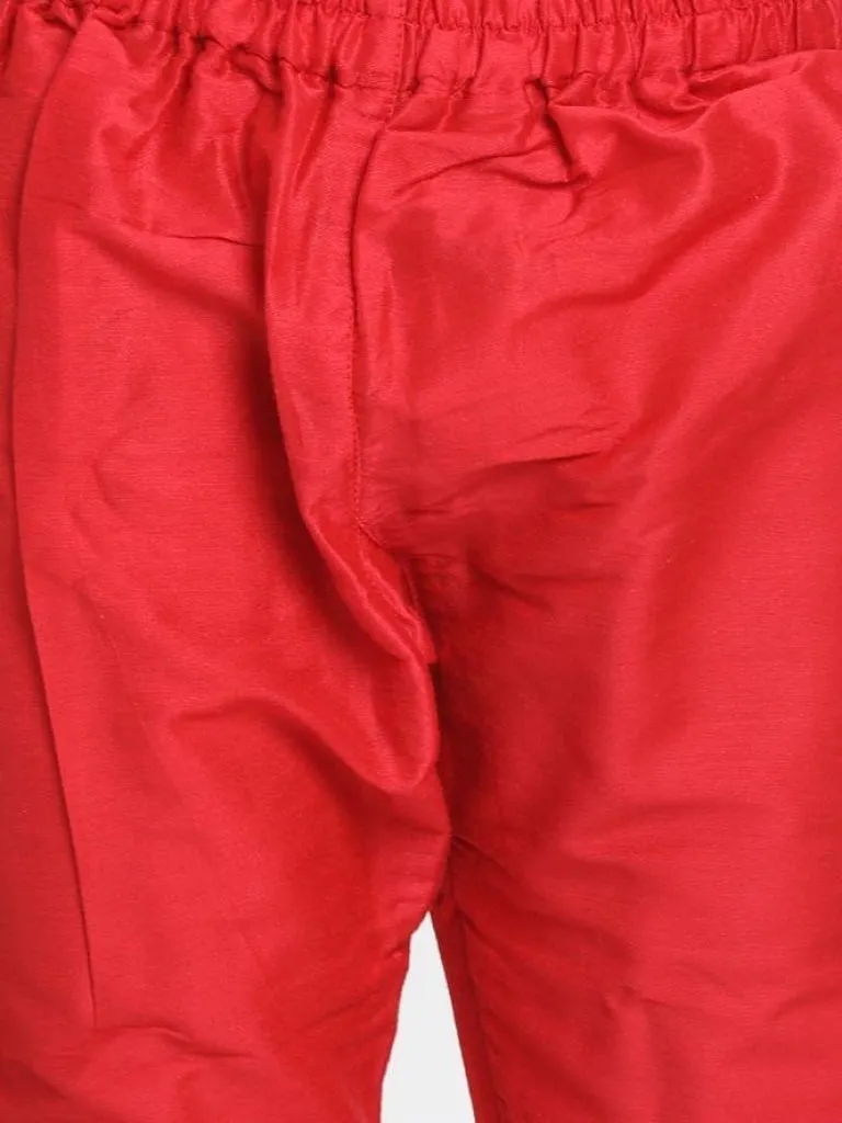 Jashvi Boys' Red Cotton Silk Blend Kurta and Pyjama Set