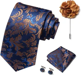 joy alice Ties Set Men Mixed Color Necktie Handkerchief Cufflinks Brooch 3.15 Formal