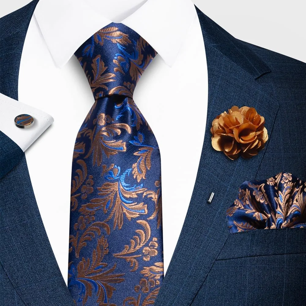 joy alice Ties Set Men Mixed Color Necktie Handkerchief Cufflinks Brooch 3.15 Formal