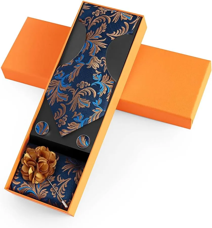 joy alice Ties Set Men Mixed Color Necktie Handkerchief Cufflinks Brooch 3.15 Formal