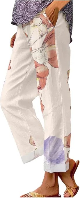 LCMTWX Linen Pants Women 2024 Cotton and Linen Casual Pants Wide Leg Loose Vacation Dresses for Women Parachute Pants