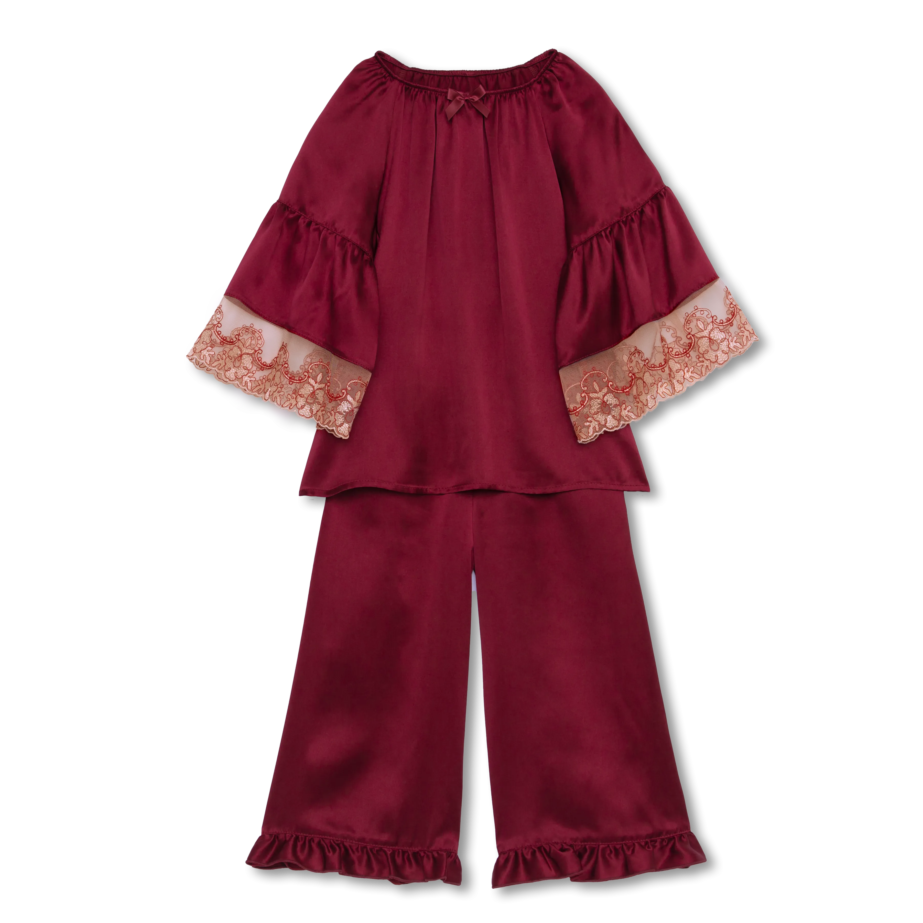 LEANA - GIRLS SILK PYJAMA SET BERRY RED