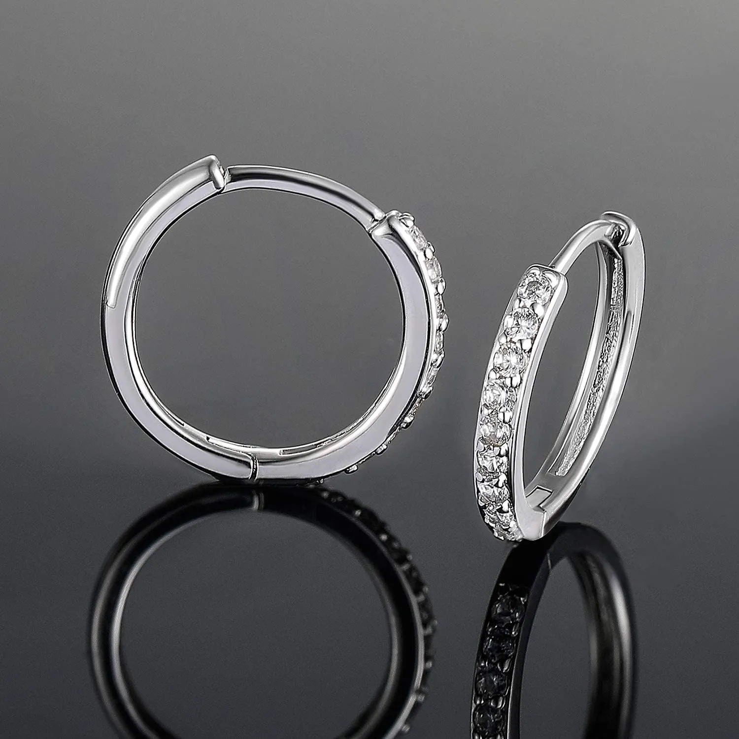 MDFUN Hoops Huggie Stud Earrings Set 14K White Gold Plated Cubic Zirconia Earring for Women Pack of 2/5 Pairs