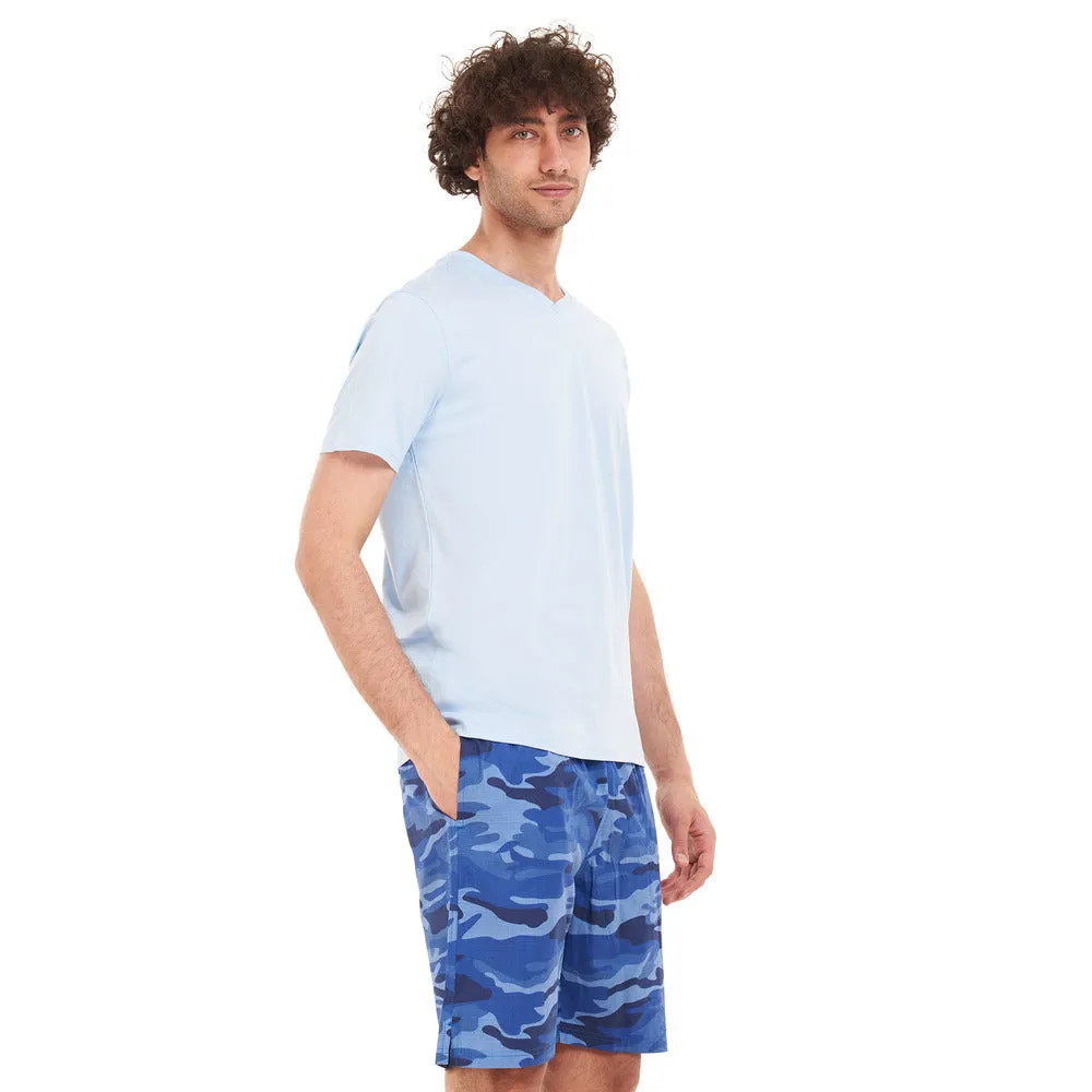 Men summer pajama set Baby Blue T-shirt   Blue Camouflage short