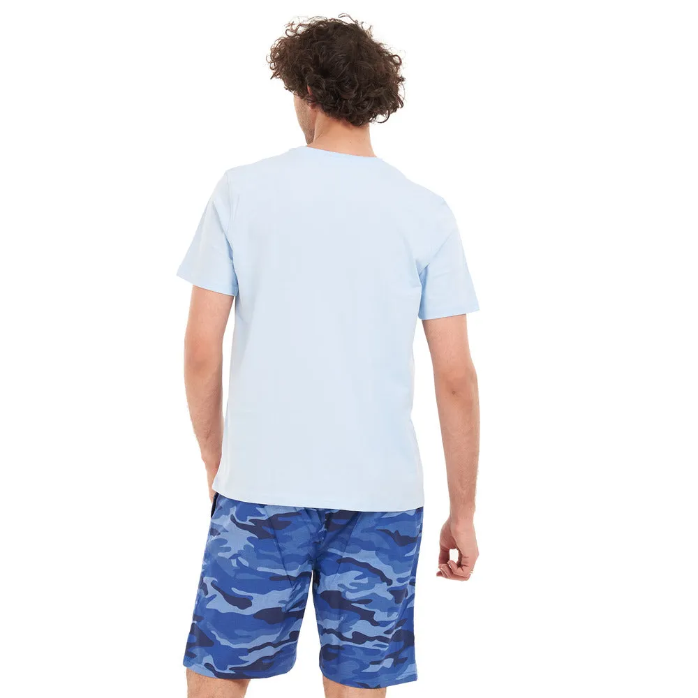Men summer pajama set Baby Blue T-shirt   Blue Camouflage short
