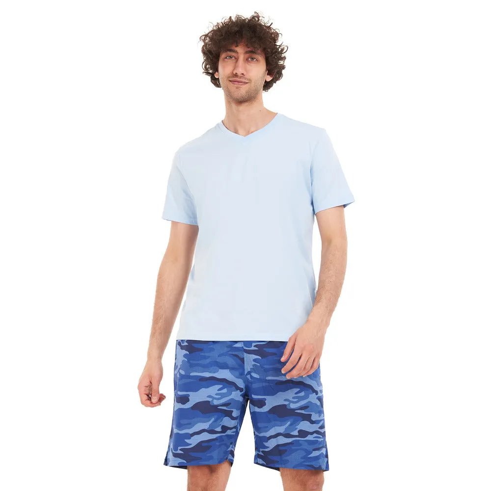 Men summer pajama set Baby Blue T-shirt   Blue Camouflage short