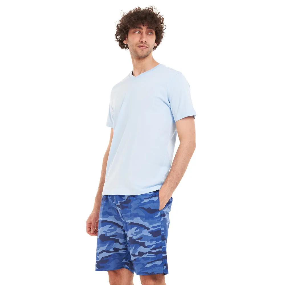 Men summer pajama set Baby Blue T-shirt   Blue Camouflage short