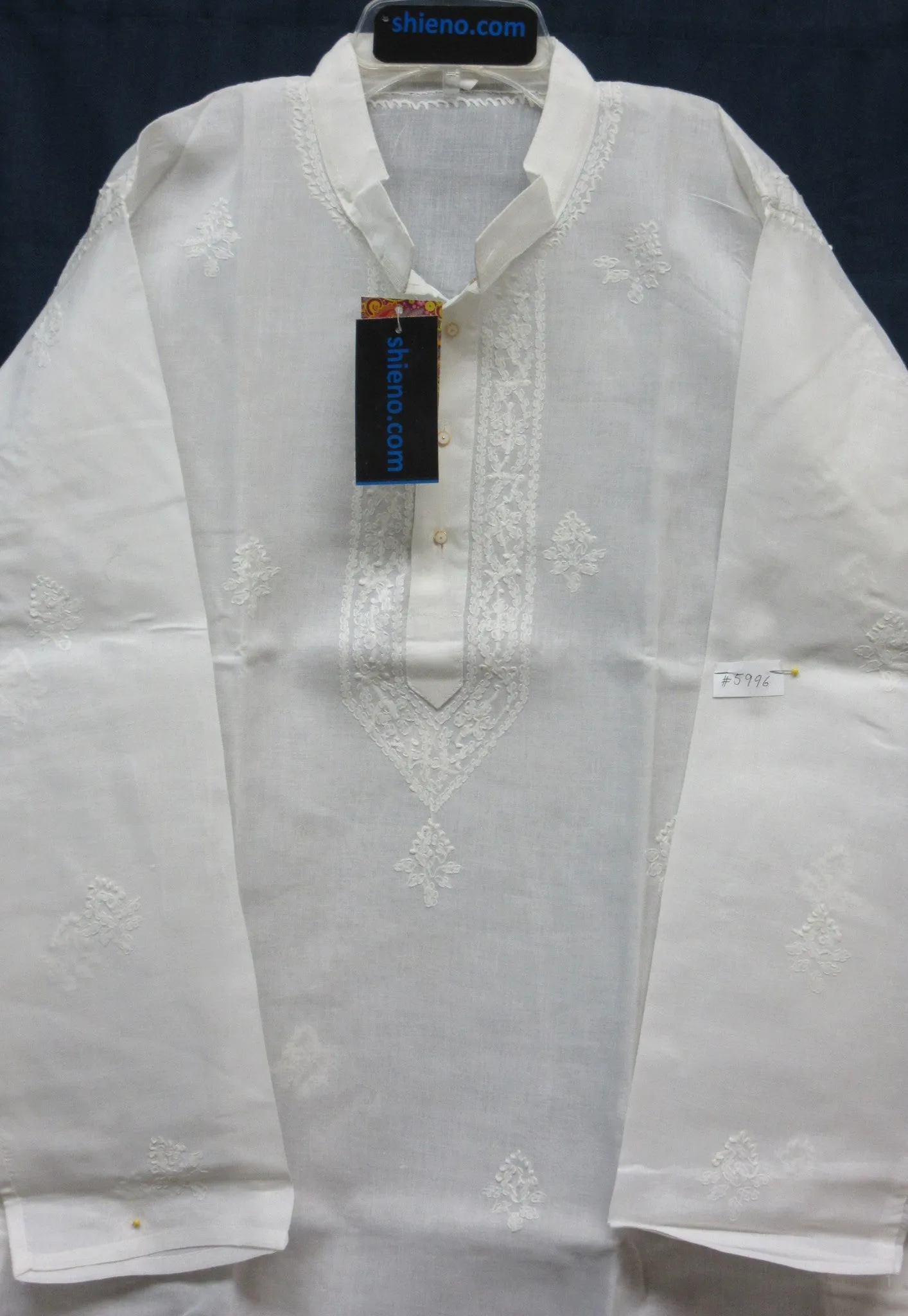 Men's 4565996 Off White Argandi Lucknawi Kurta Pajama Set