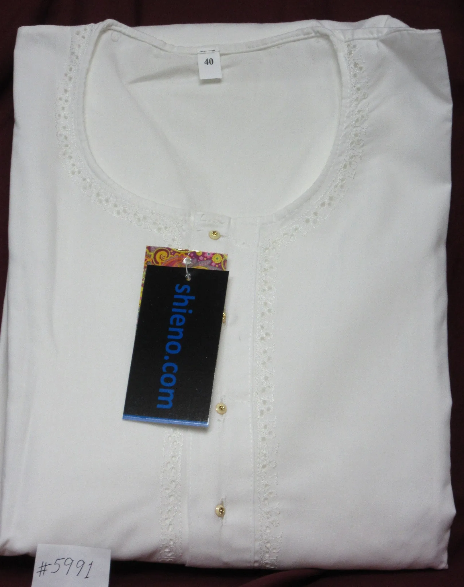 Men's 5993 Off White Kurta Pajama White Embroidery Detail Kurta