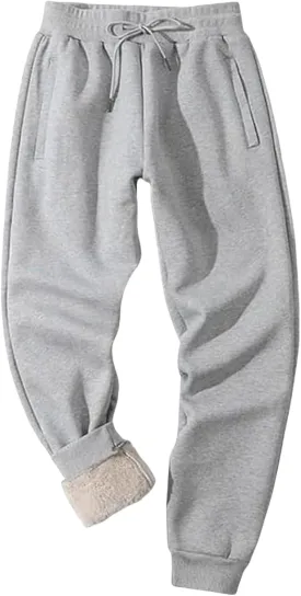 Men's Sherpa Lined Sweatpants Fleece Winter Warm Pants Active Gym Jogger Pants Track Joggers Pant with Zipper Pockets