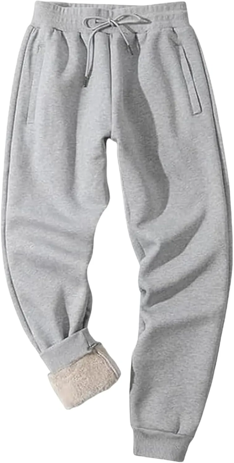 Men's Sherpa Lined Sweatpants Fleece Winter Warm Pants Active Gym Jogger Pants Track Joggers Pant with Zipper Pockets