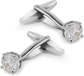 Mr.Van Elegant White Crystal Cufflinks Glimmering Diamond Color Cuff Links Set for Wedding Party