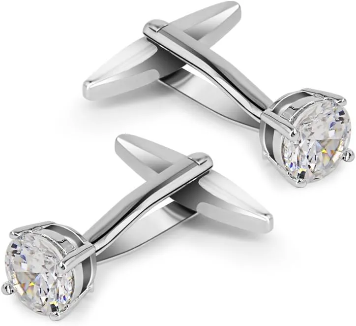 Mr.Van Elegant White Crystal Cufflinks Glimmering Diamond Color Cuff Links Set for Wedding Party