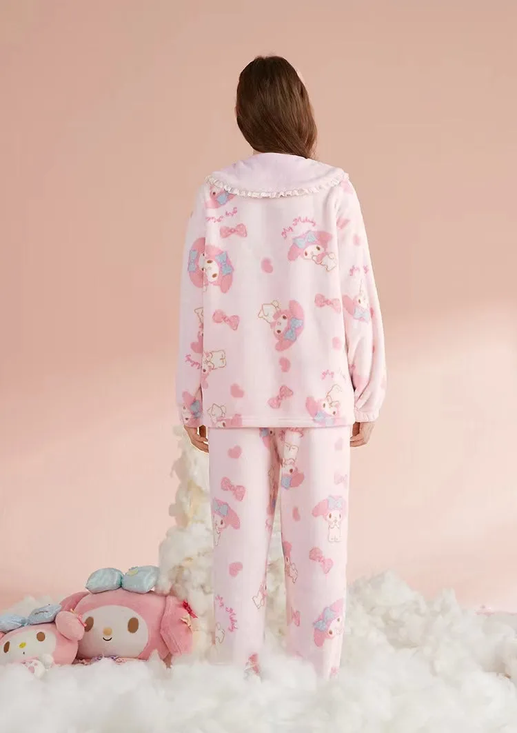 My Melody Inspired Pink Flannel Plush Pajama Set Kawaii Cute