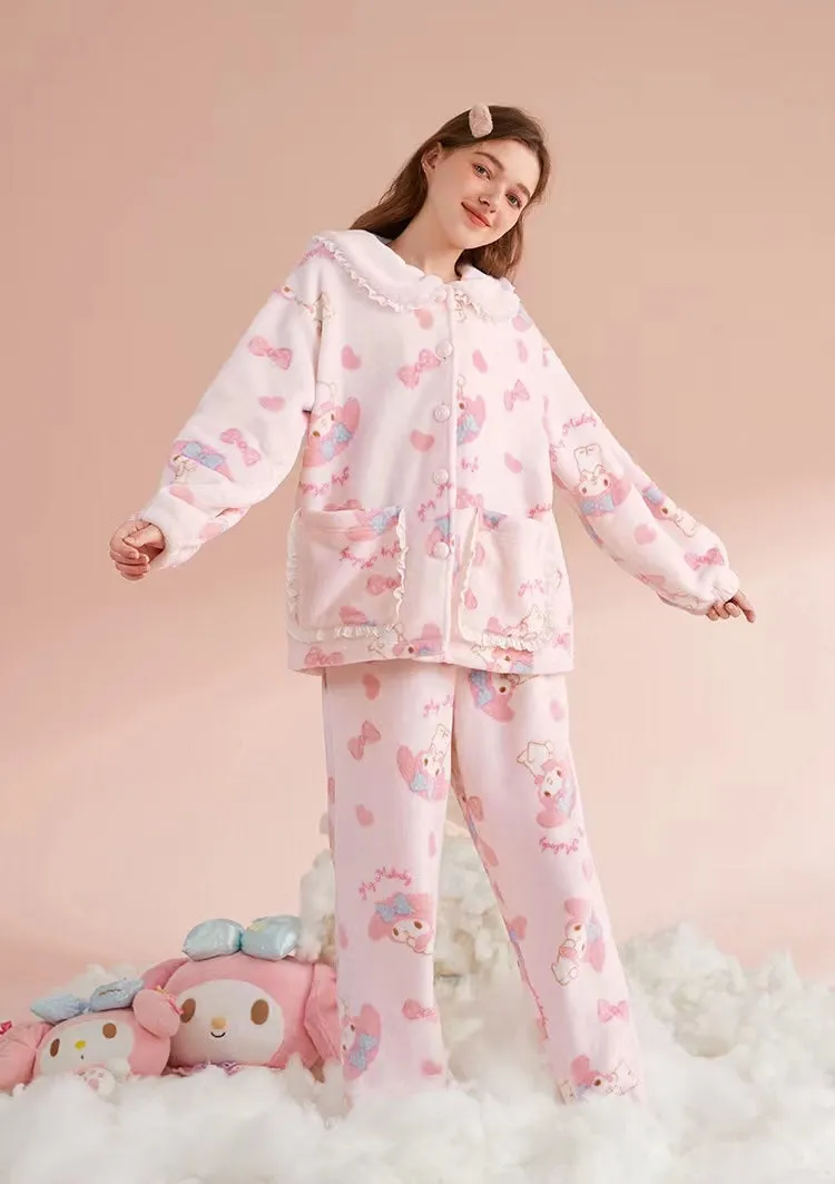 My Melody Inspired Pink Flannel Plush Pajama Set Kawaii Cute