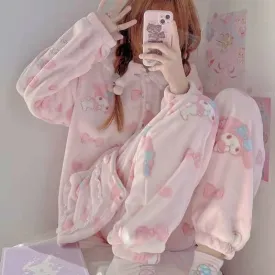 My Melody Inspired Pink Flannel Plush Pajama Set Kawaii Cute
