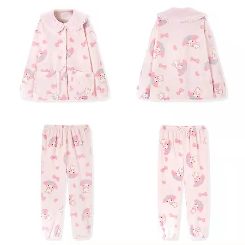 My Melody Inspired Pink Flannel Plush Pajama Set Kawaii Cute
