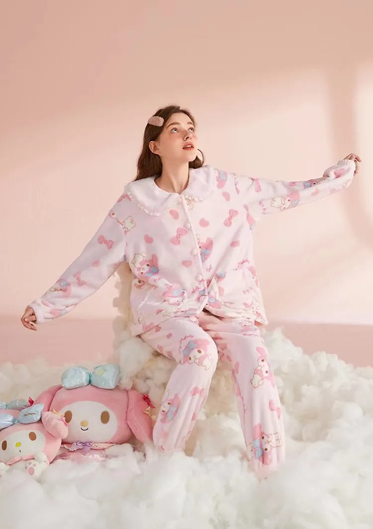 My Melody Inspired Pink Flannel Plush Pajama Set Kawaii Cute