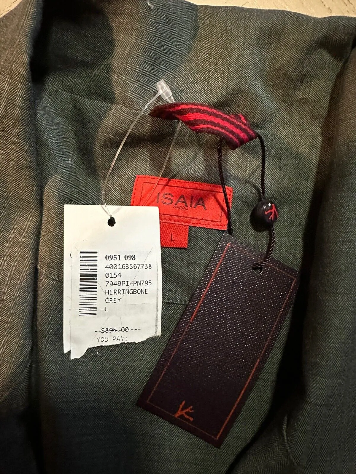 New $850 Isaia Cotton Flannel 2-Piece Pajama Set Color Gray Size L
