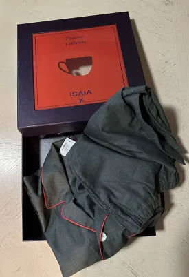 New $995 Isaia Cotton Flannel 2-Piece Pajama Set Color Gray Size L