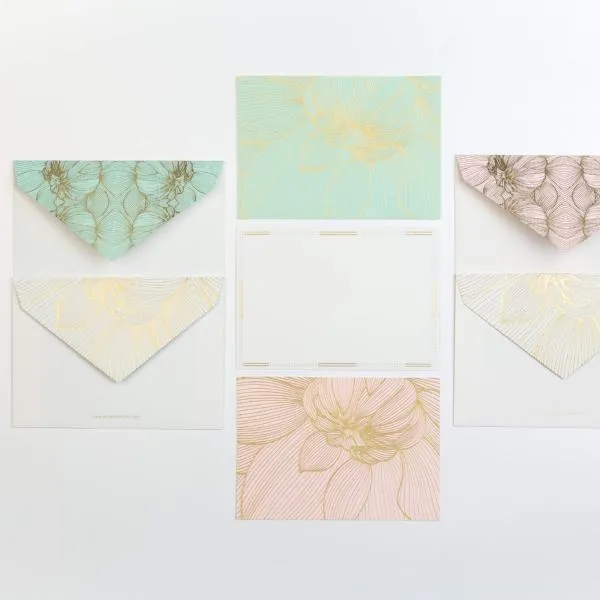 Note Set, Flower Power Design -Sea Green/Blush (12 x Note Card   Envelopes)