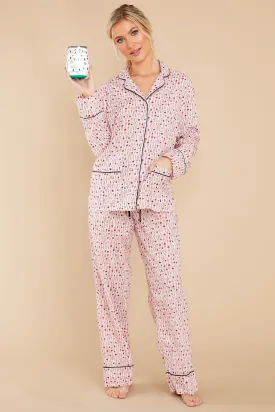 One Glass A Night Pink Wine Print Pajama Set
