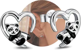 Panda Earrings for Girls - Sterling Silver Heart Panda Stud Earrings for Teens Hypoallergenic Lightweight Cute Animal Earrings for Women for Sensitive Ears for Daughter Granddaughter Niece Panda Lover