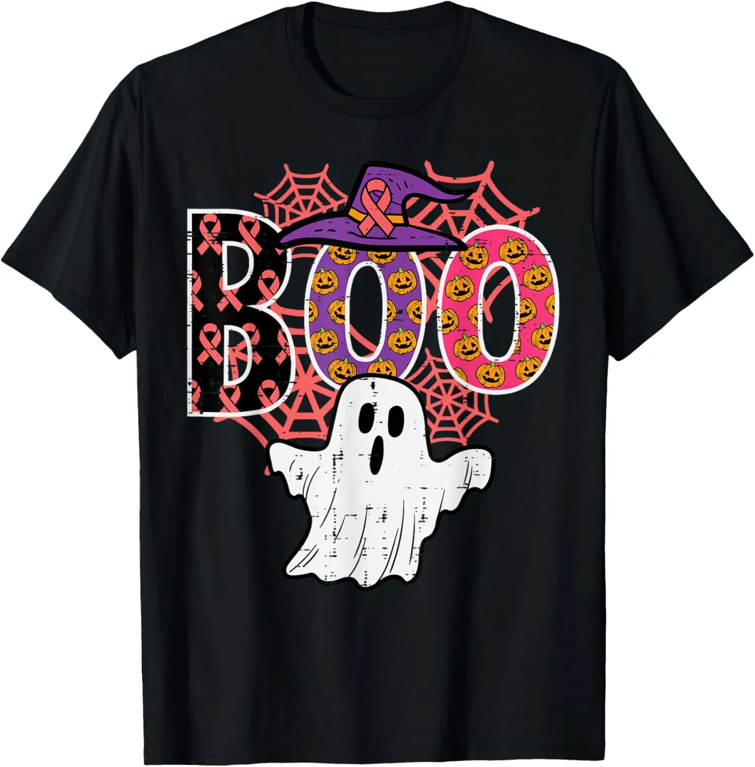 Pink Boo Spider Web Ghost Halloween Costume Women Girls Kids T-Shirt