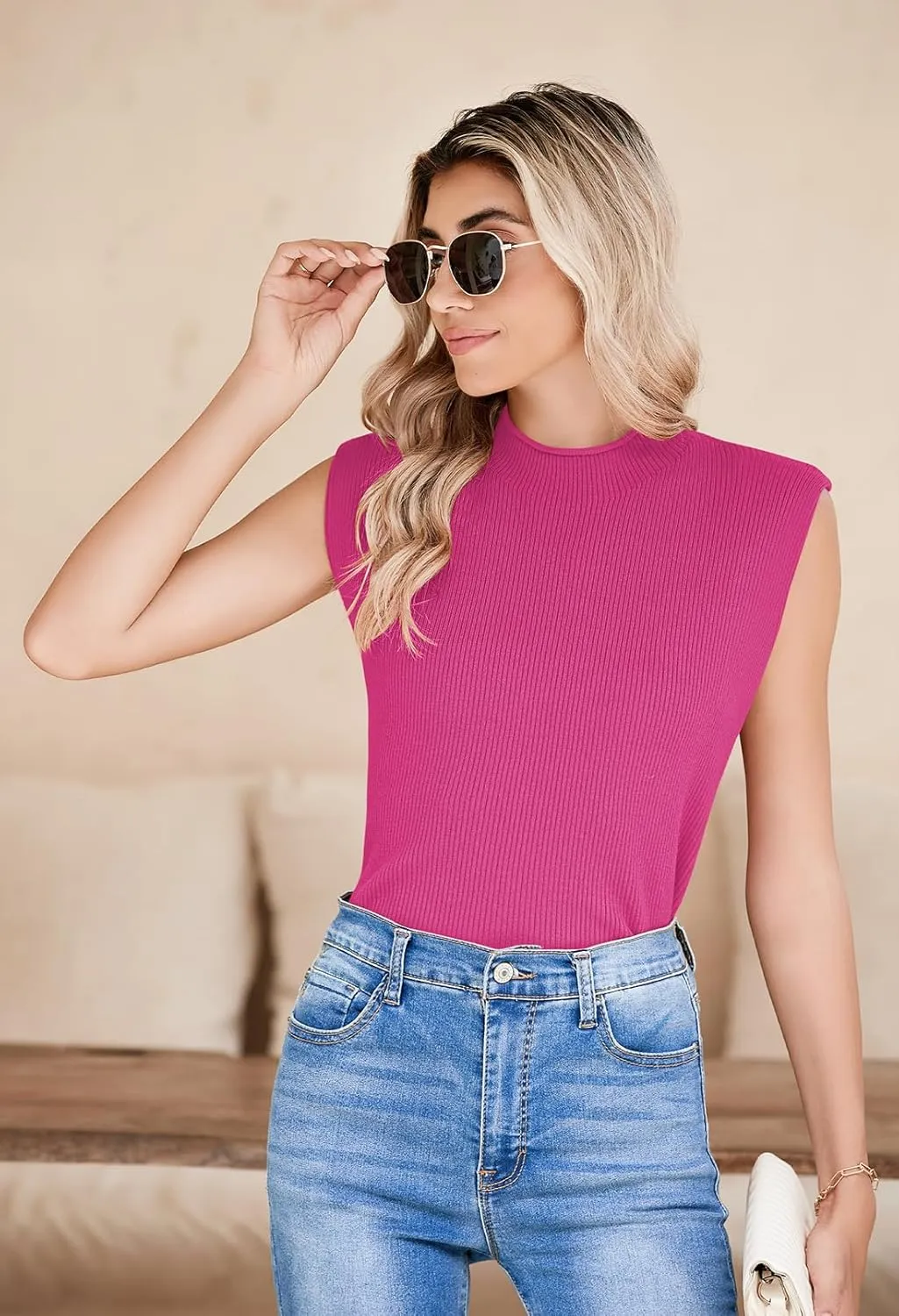 Pink Queen Women's 2 Piece Sweater Outfits Set Sleeveless Crop Top Ribbed Split Bodycon Midi Long Skirt Knit Dresses