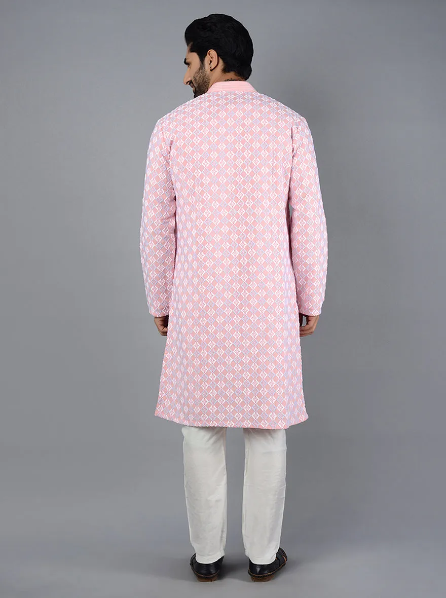 Powder Pink Embroidered Regular Fit Kurta Set | TULA