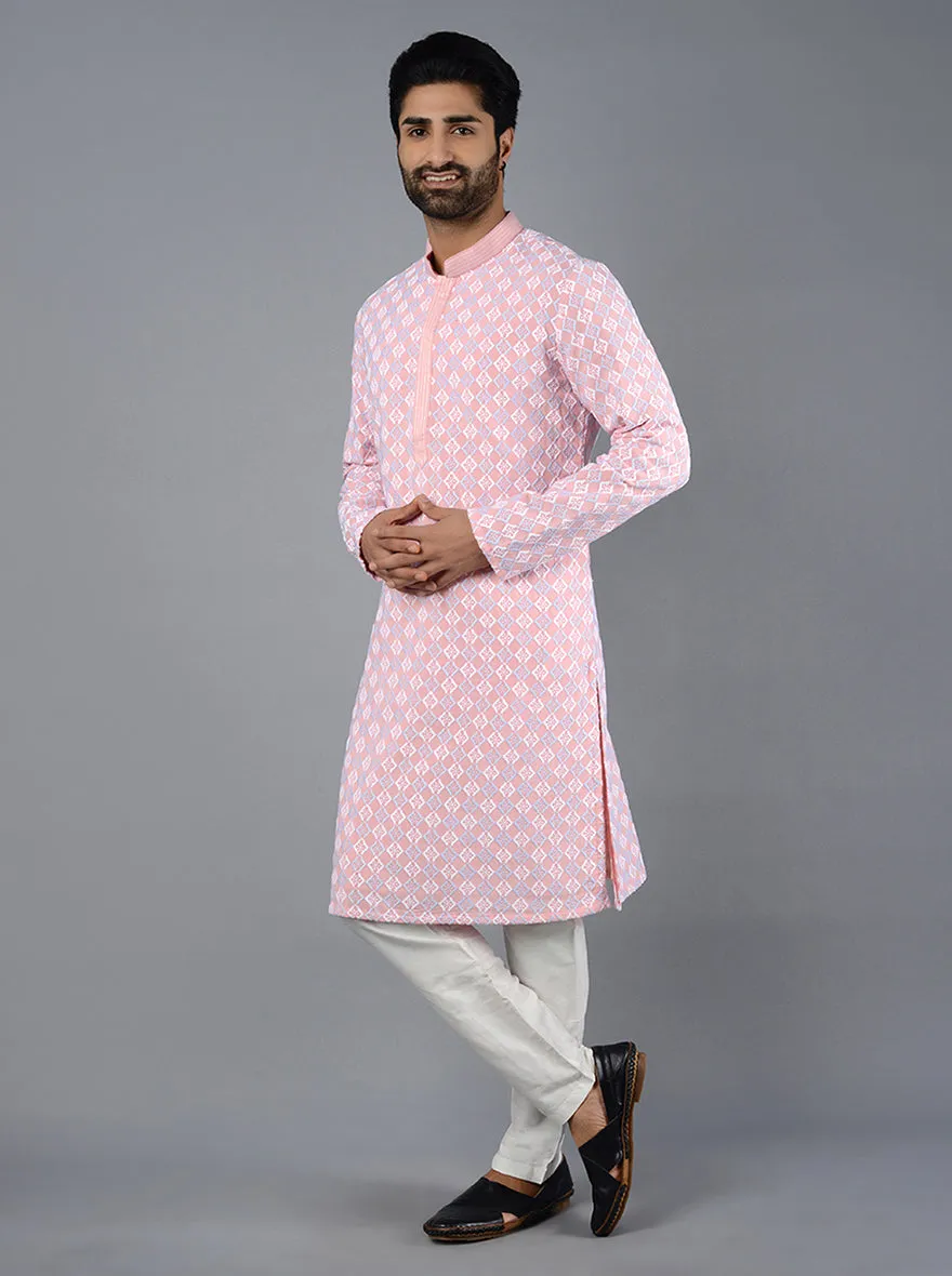 Powder Pink Embroidered Regular Fit Kurta Set | TULA