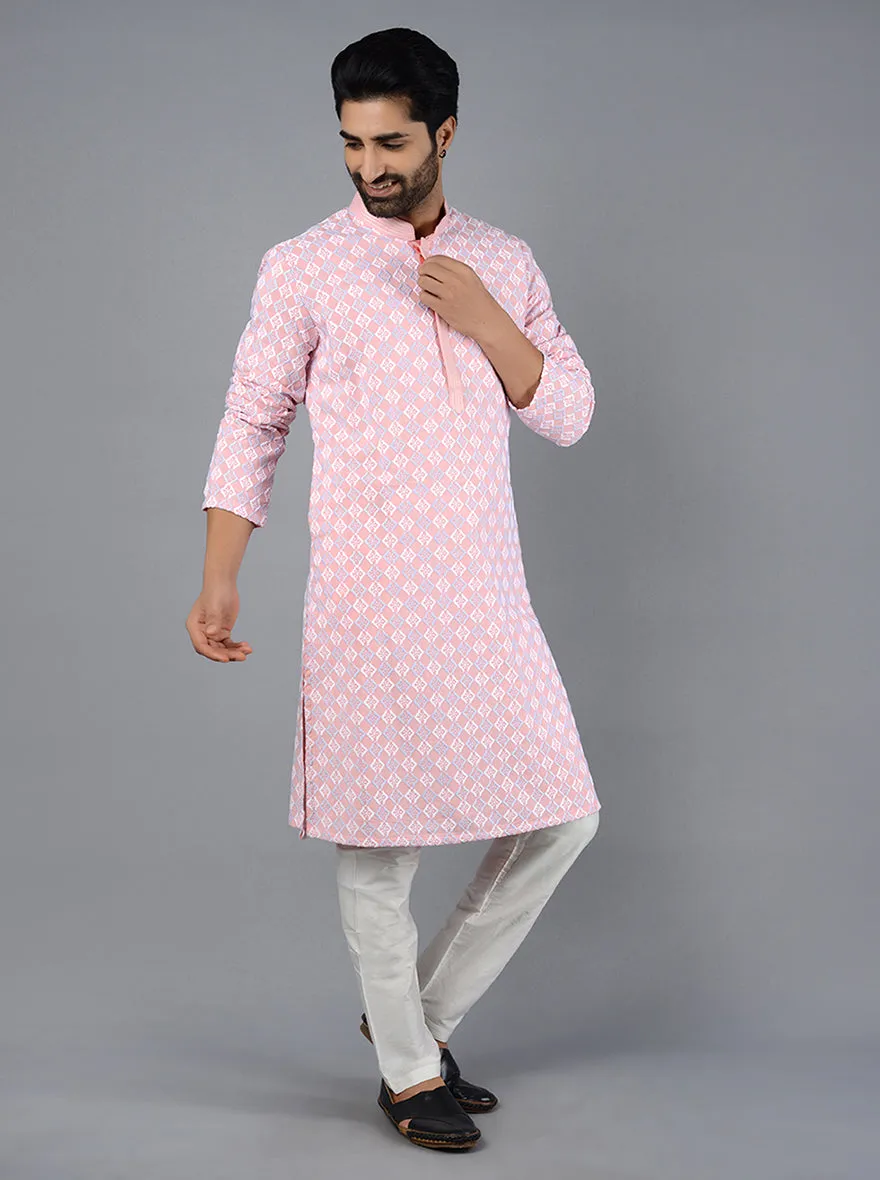 Powder Pink Embroidered Regular Fit Kurta Set | TULA